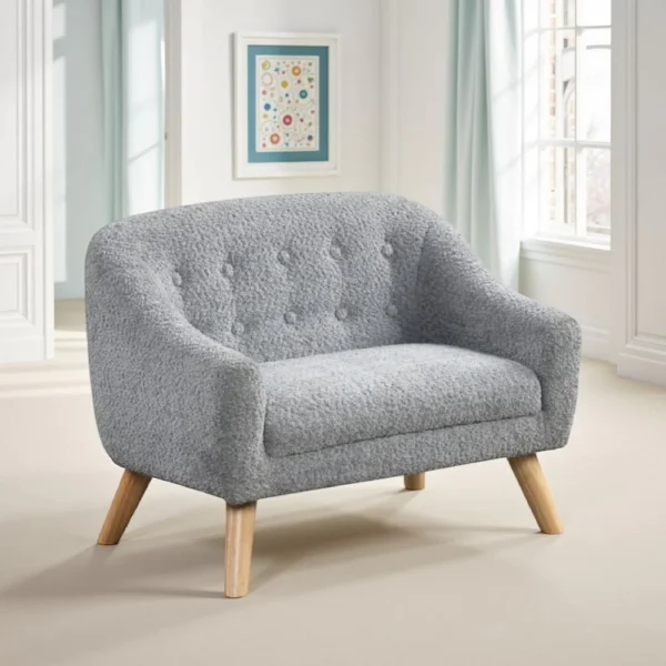 Aelia Kids Size Sofa Chair, Wood Legs, Gray Tufted Chenille 29 Inch