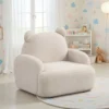 BM335485_5 Raye Bear Shaped Kids Armchair with Black Legs, Beige Teddy Velvet