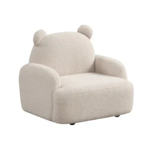 Raye Bear Shaped Kids Armchair with Black Legs, Beige Teddy Velvet