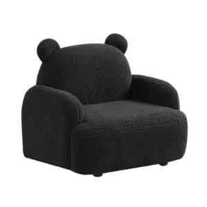 Raye Bear Shaped Kids Armchair with Black Legs, Black Teddy Velvet