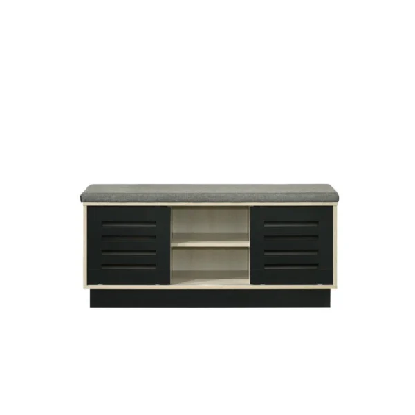 Moxie Shoe Cabinet, Black Sliding Doors, Fabric Top, Oak Wood 39 Inch