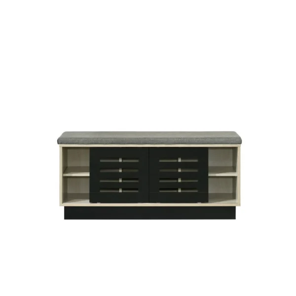 Moxie Shoe Cabinet, Black Sliding Doors, Fabric Top, Oak Wood 39 Inch