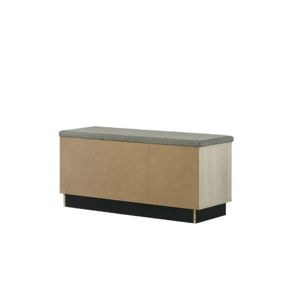 Moxie Shoe Cabinet, Black Sliding Doors, Fabric Top, Oak Wood 39 Inch