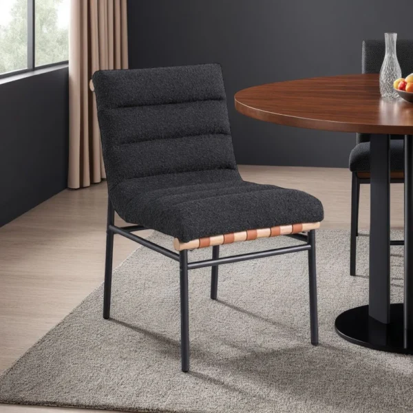 BM335501_5 Kive Dining Chair Set of 2, Black Iron Legs, Gray Channel Tuft Boucle