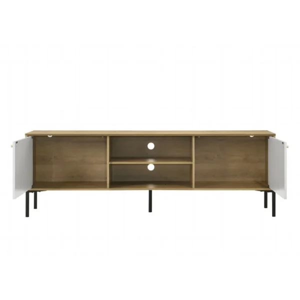 Brick TV Stand Cabinet with 2 Doors, Black Metal, White, Oak Brown