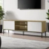 Brick TV Stand Cabinet with 2 Doors, Black Metal, White, Oak Brown