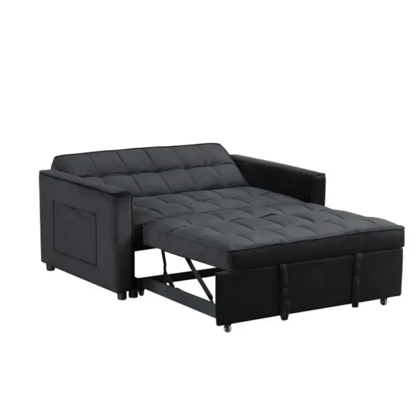 BM335516_2_2ec68016-2730-419c-84e3-ce7d71ba5679 Marve Convertible Sleeper Loveseat, Side Pockets, Black Velvet 54 Inch
