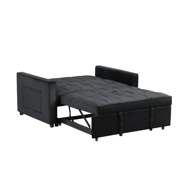 BM335516_3_a489024a-c70f-48fd-b5ee-3c1a52d467ba Marve Convertible Sleeper Loveseat, Side Pockets, Black Velvet 54 Inch