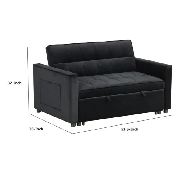 BM335516_4_de9f7b07-bc03-4d0f-a9e2-4b37345209f2 Marve Convertible Sleeper Loveseat, Side Pockets, Black Velvet 54 Inch