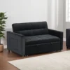 BM335516_5 Marve Convertible Sleeper Loveseat, Side Pockets, Black Velvet 54 Inch