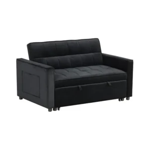 BM335516_d5335590-49ac-427a-9d9b-19c8277530c9 Marve Convertible Sleeper Loveseat, Side Pockets, Black Velvet 54 Inch
