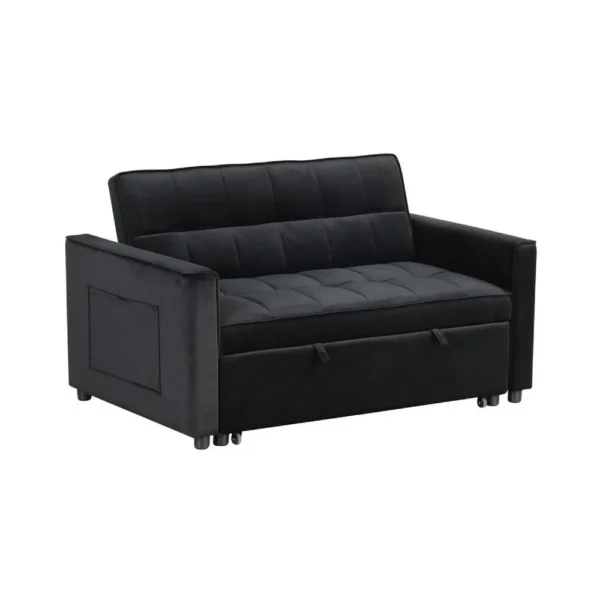 BM335516_d5335590-49ac-427a-9d9b-19c8277530c9 Marve Convertible Sleeper Loveseat, Side Pockets, Black Velvet 54 Inch