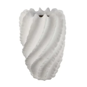 Velz Decorative Flower Vase, 18 Inch Wavy Shape, Matte White Ceramic