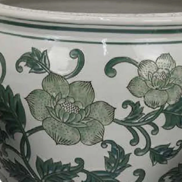 BM335633_1_b1f14422-18c7-4906-98c4-6fca130f46e0 Hely 3 Planter Set, Green White Floral Glazed Ceramic 16, 12, 8 Inch