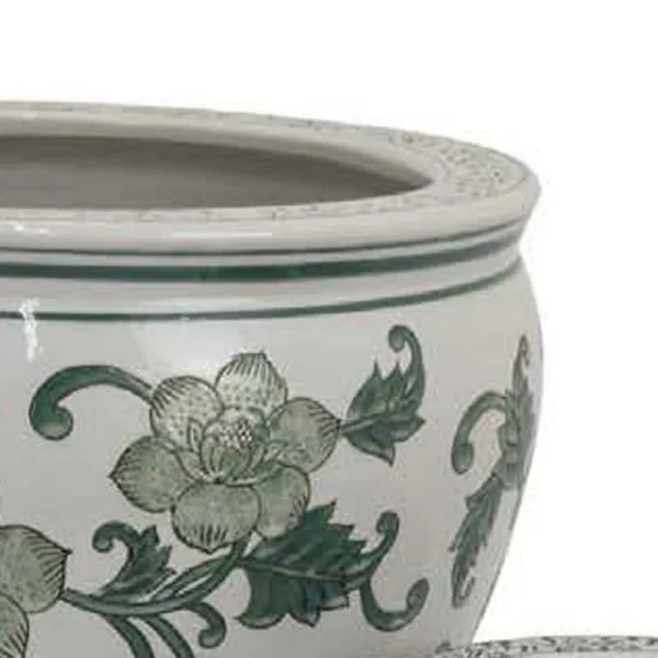 BM335633_2_51e51c0c-816f-4c05-a021-11b62214b741 Hely 3 Planter Set, Green White Floral Glazed Ceramic 16, 12, 8 Inch
