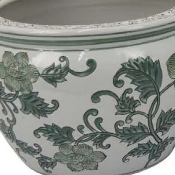 BM335633_3_42baea59-2730-417b-82c3-6f67922190b2 Hely 3 Planter Set, Green White Floral Glazed Ceramic 16, 12, 8 Inch