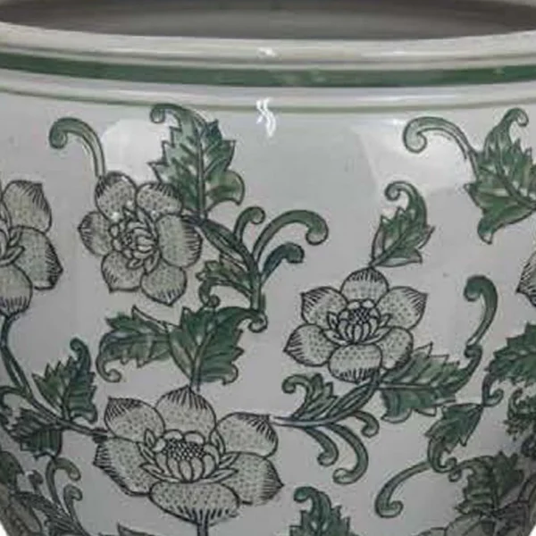 BM335634_1_bf788f04-488e-46c3-a9a8-4290e92bfe27 Hely 3 Planter Set, Green Vine Pattern Gray Ceramic 20, 14, 10 Inch