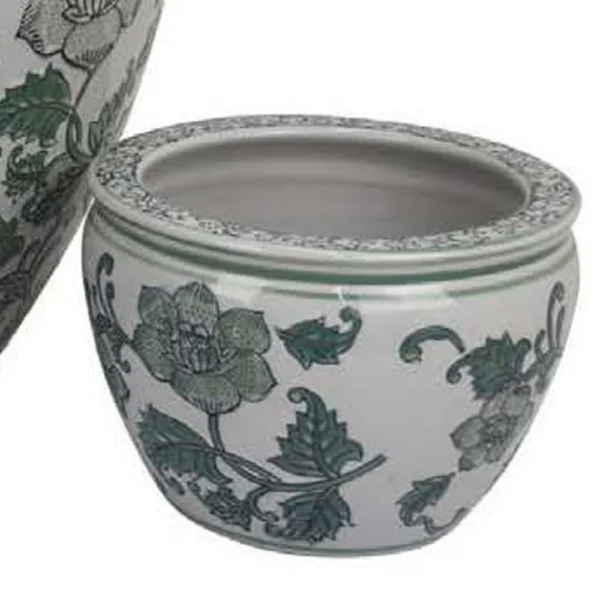 BM335634_2_633ec6fa-e6ea-40e9-806c-3b2df33eabac Hely 3 Planter Set, Green Vine Pattern Gray Ceramic 20, 14, 10 Inch