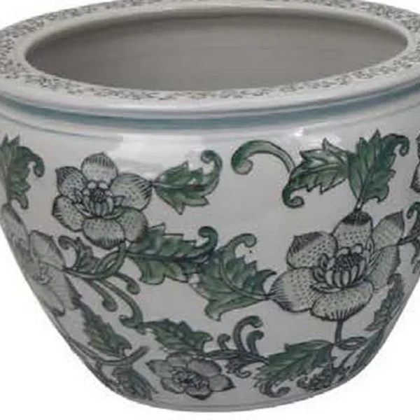 BM335634_3_5d8ae69a-b5f5-4351-877b-cd3873ab41ce Hely 3 Planter Set, Green Vine Pattern Gray Ceramic 20, 14, 10 Inch