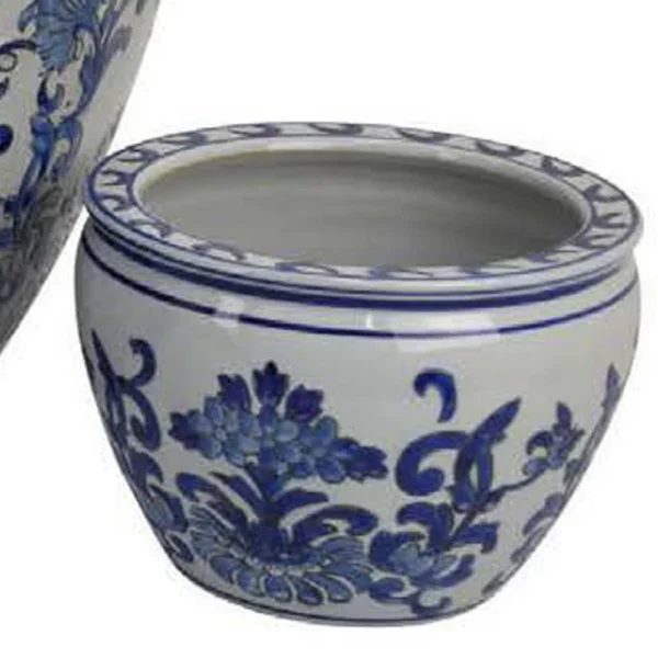 BM335635_2_af0d2f95-5187-449b-a07e-cc5529ed0e95 Hely 3 Planter Set, Blue Floral Vine Off White Ceramic 20, 14, 10 Inch