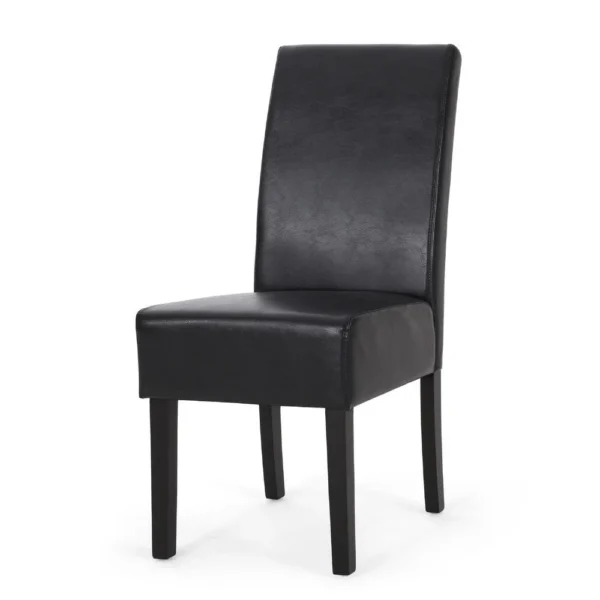 Dining Side Chair Set of 2, Black Rubberwood, Faux Leather Cushions