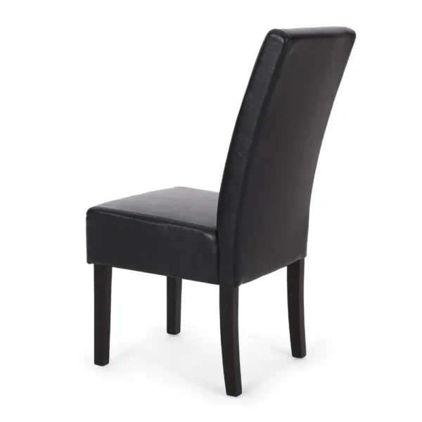 Dining Side Chair Set of 2, Black Rubberwood, Faux Leather Cushions