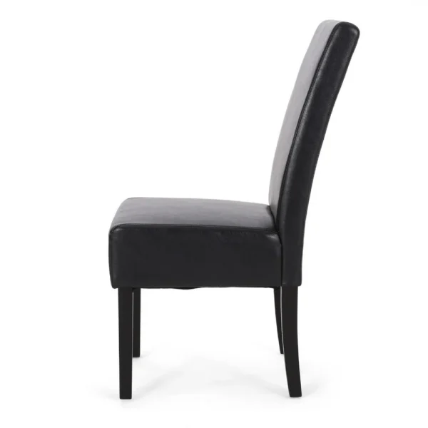 Dining Side Chair Set of 2, Black Rubberwood, Faux Leather Cushions