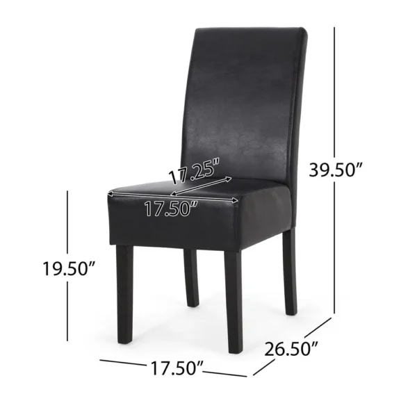 Dining Side Chair Set of 2, Black Rubberwood, Faux Leather Cushions