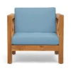 Juna Outdoor Accent Club Chair, Teak Brown Acacia Wood, Blue Fabric