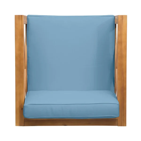 Juna Outdoor Accent Club Chair, Teak Brown Acacia Wood, Blue Fabric