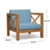 Juna Outdoor Accent Club Chair, Teak Brown Acacia Wood, Blue Fabric
