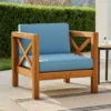 Juna Outdoor Accent Club Chair, Teak Brown Acacia Wood, Blue Fabric