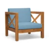 Juna Outdoor Accent Club Chair, Teak Brown Acacia Wood, Blue Fabric