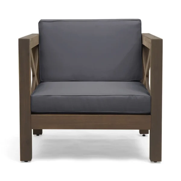 Juna Outdoor Club Chair, Charcoal Gray Water-Resistant Fabric, Acacia
