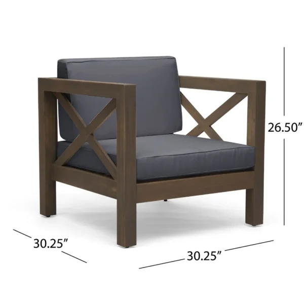 Juna Outdoor Club Chair, Charcoal Gray Water-Resistant Fabric, Acacia