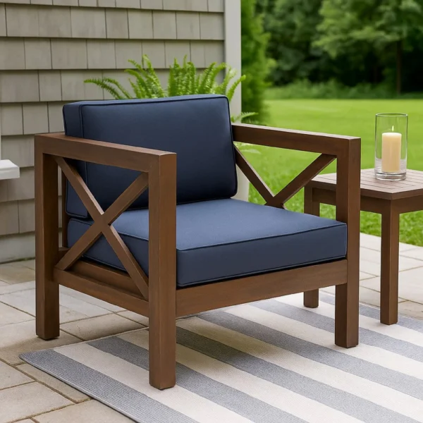 Juna Outdoor Club Chair, Charcoal Gray Water-Resistant Fabric, Acacia
