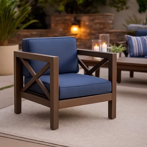 Juna Outdoor Club Chair, Charcoal Gray Water-Resistant Fabric, Acacia