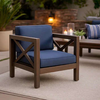 Juna Outdoor Club Chair, Charcoal Gray Water-Resistant Fabric, Acacia