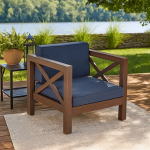 Juna Outdoor Club Chair, Charcoal Gray Water-Resistant Fabric, Acacia