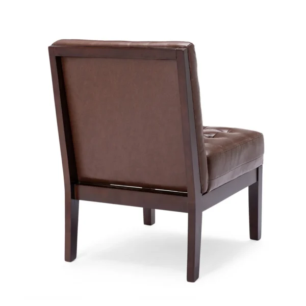 BM335656_2_e0799249-a165-4e44-8d67-c6795484d839 Armless Accent Chair, Tufted Dark Brown Faux Leather, Rubberwood Frame