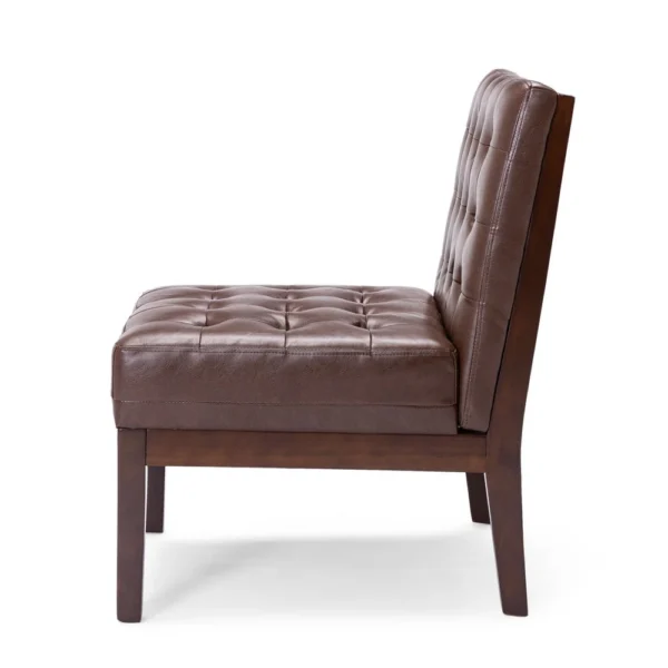 BM335656_3_886b1537-b552-4a18-84a2-fbac64975bf8 Armless Accent Chair, Tufted Dark Brown Faux Leather, Rubberwood Frame