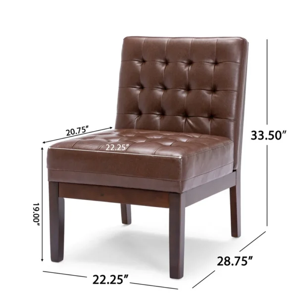 BM335656_4_9c6c93ec-b405-472e-b6e7-f78ce7545d80 Armless Accent Chair, Tufted Dark Brown Faux Leather, Rubberwood Frame