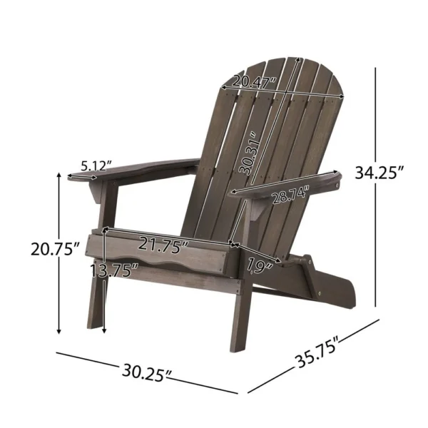 Libo Outdoor Adirondack Chair, Taupe Gray Acacia Wood, Slat Panels