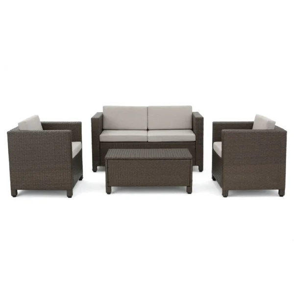BM335691_1_fdeab9e9-d086-4b75-a37e-6f5d4f5ae3e8 Perie 4 Piece Outdoor Sofa Chair and Table Set, Brown Rattan, White