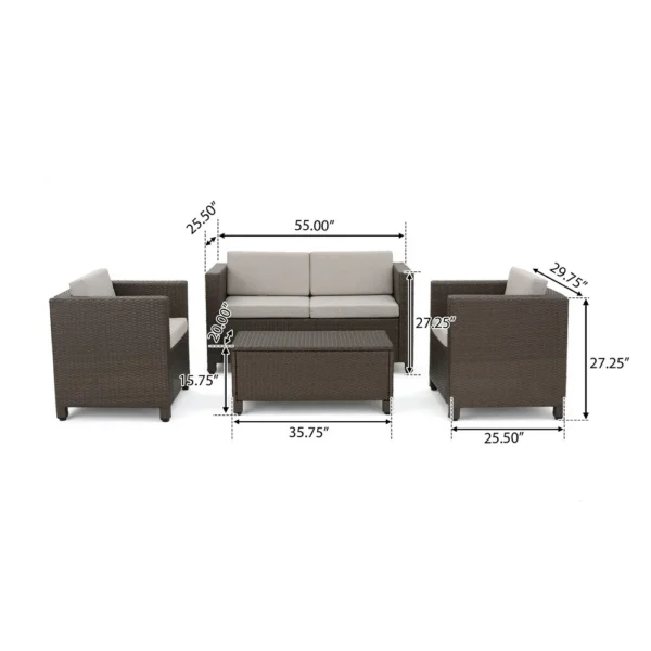 BM335691_4_9e8b566f-672b-4804-8988-7da9f865c217 Perie 4 Piece Outdoor Sofa Chair and Table Set, Brown Rattan, White