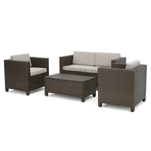 BM335691_e51b4547-4edc-4417-bf7c-a1fbe1cd2235 Perie 4 Piece Outdoor Sofa Chair and Table Set, Brown Rattan, White