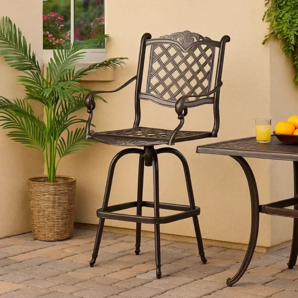 BM335724_5 Outdoor Barstool Chair, Swivel Function, Coppertone Aluminium Finish