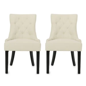 Chen Dining Chair Set of 2, Beige Fabric Upholstered Tufted Backrest