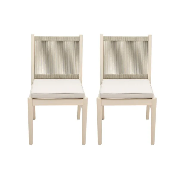 Orry Dining Side Chair Set of 2, Beige Roped Back, Acacia Wood