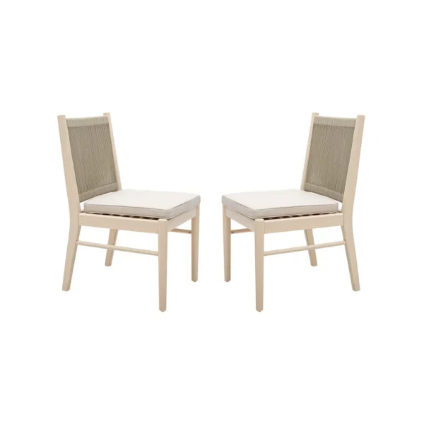 Orry Dining Side Chair Set of 2, Beige Roped Back, Acacia Wood